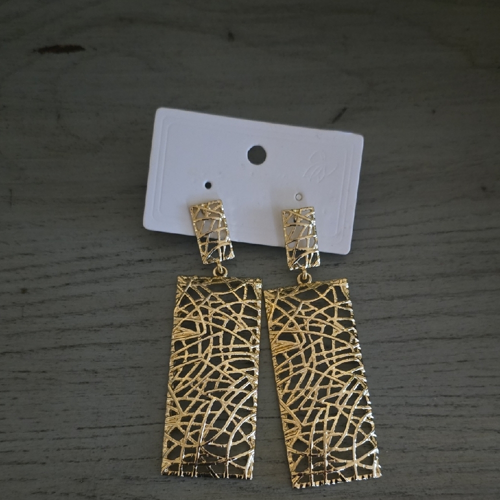 Intricate Gold Rectangular Earrings